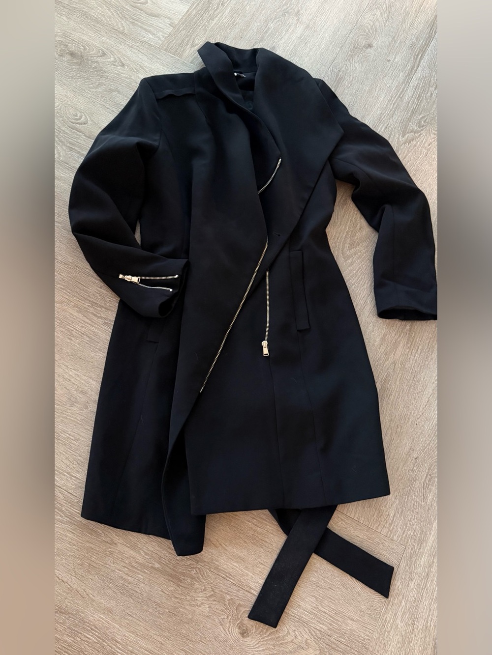 H&M Black Asymmetrical Zip Trench Coat